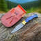 Handmade Damascus Folding Pocket Knife  Twist Pattern Steel Blade With Leather Sheath  Wood Handle 1