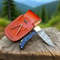 Handmade Damascus Folding Pocket Knife  Twist Pattern Steel Blade With Leather Sheath  Wood Handle 3