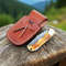 Handmade Damascus Folding Pocket Knife  Twist Pattern Steel Blade With Leather Sheath  Wood Handle 5