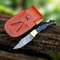 Handmade Damascus Folding Pocket Knife  Twist Pattern Steel Blade With Leather Sheath  Wood Handle 4