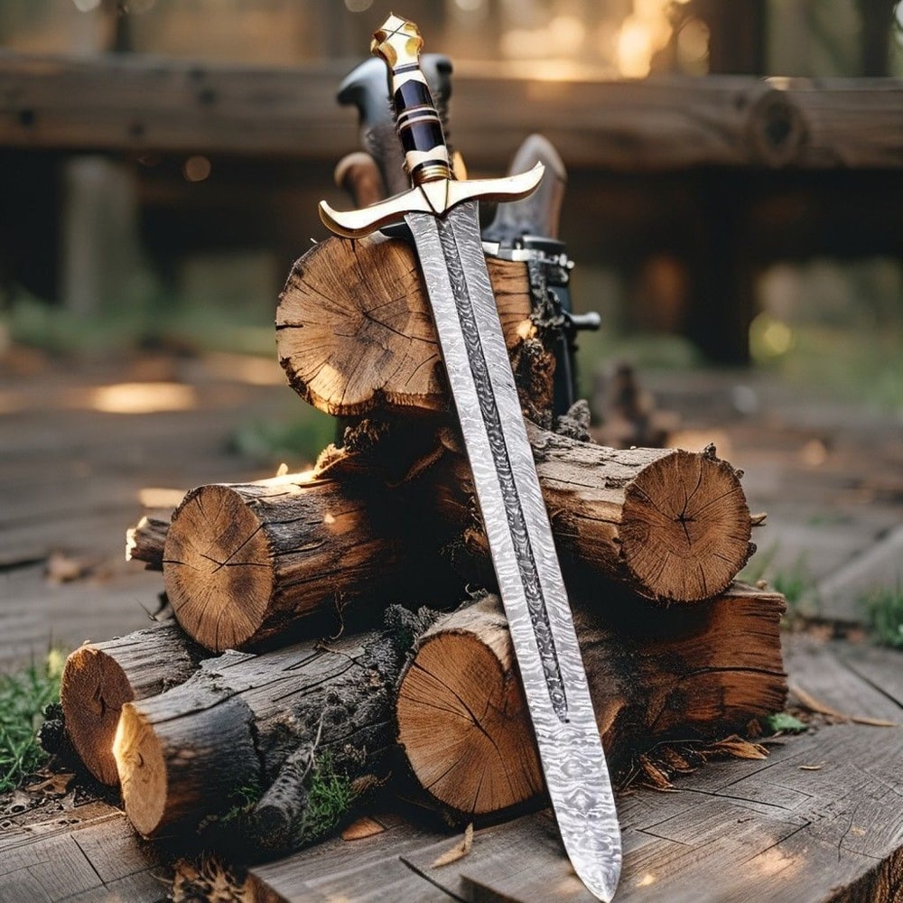 Handmade Damascus Steel Viking Sword Medieval Style Collectible Gift For Husband Birthday Annivers 3