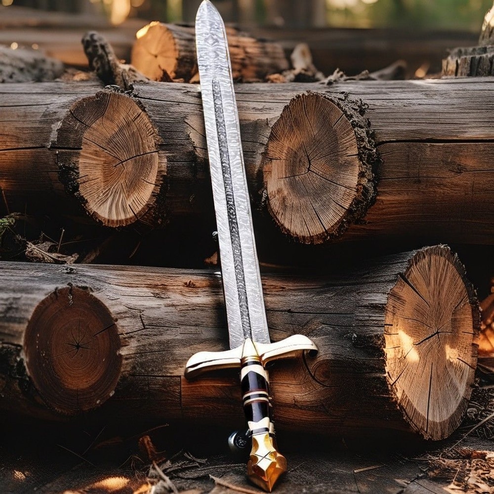 Handmade Damascus Steel Viking Sword Medieval Style Collectible Gift For Husband Birthday Annivers 4