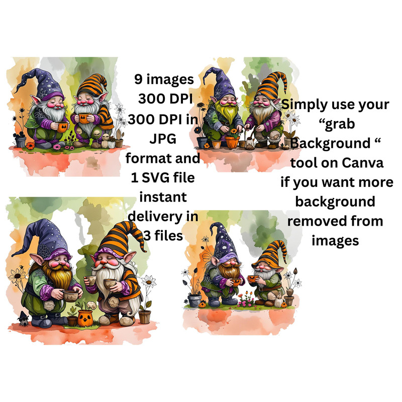 Halloween Gnome Clipart Fall Decorating Watercolor Set Of 9 PNG Images 300 DPI Transparent Backgrou 3