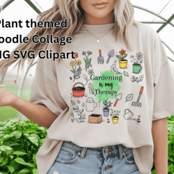 gardening doodle collage 300 dpi png svg clipart watering can plants tools flowers transparent background digital downlo