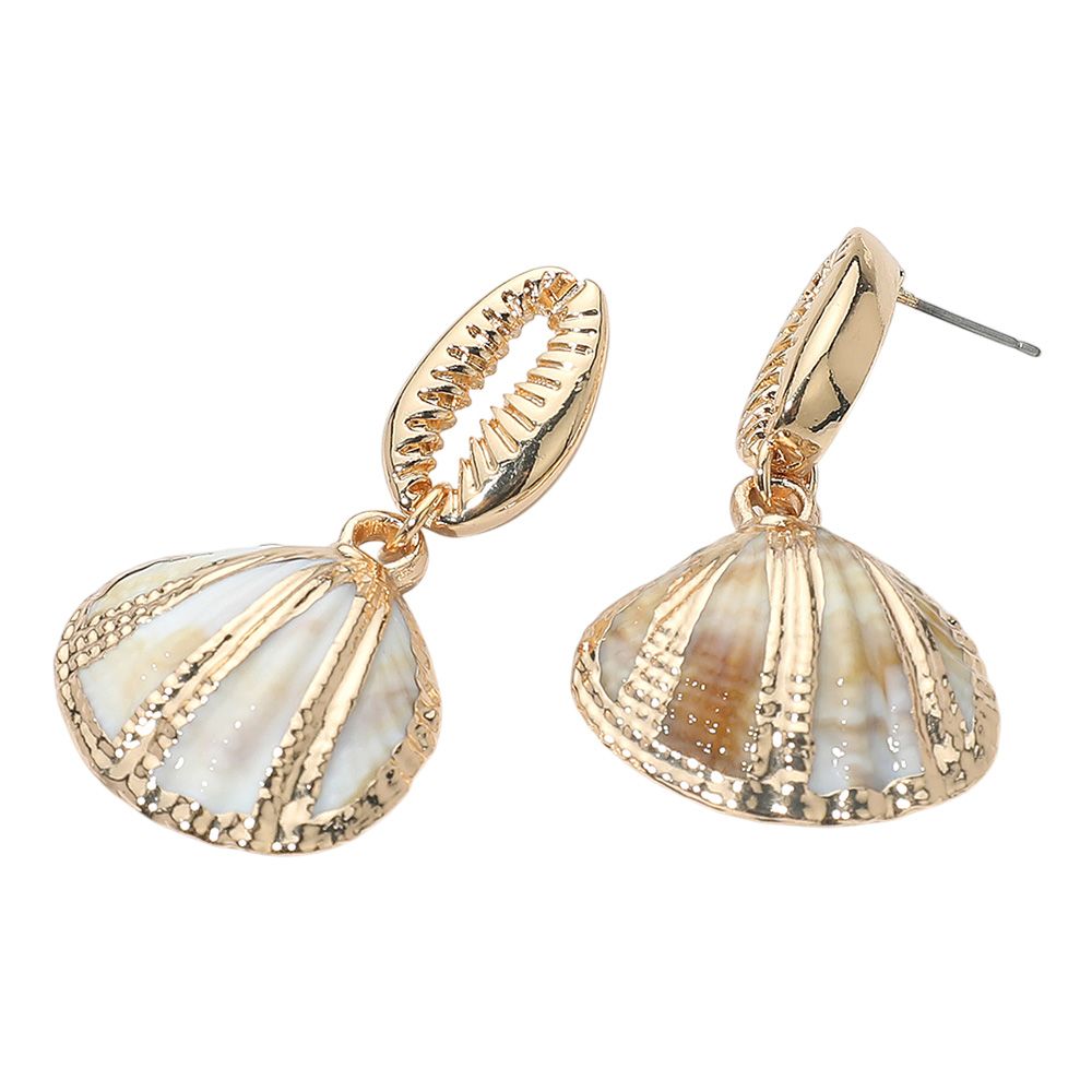 Gold Dipped Puka Seashell Dangle Earrings 0