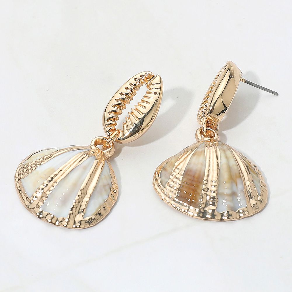 Gold Dipped Puka Seashell Dangle Earrings 1