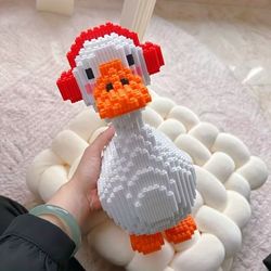 cute 3d diy duck with headphones – 3500-piece building puzzle kit | funny handmade cartoon duck ornament gift