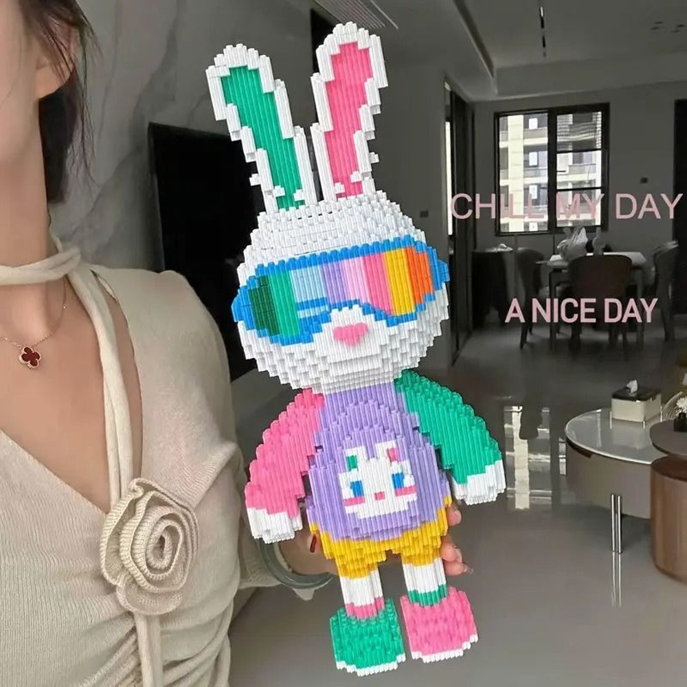 DIY Cool Bunny 3D Building Block Kit  Colorful Cartoon Rabbit Figure  Cute Collectible Puzzle Toy G 2