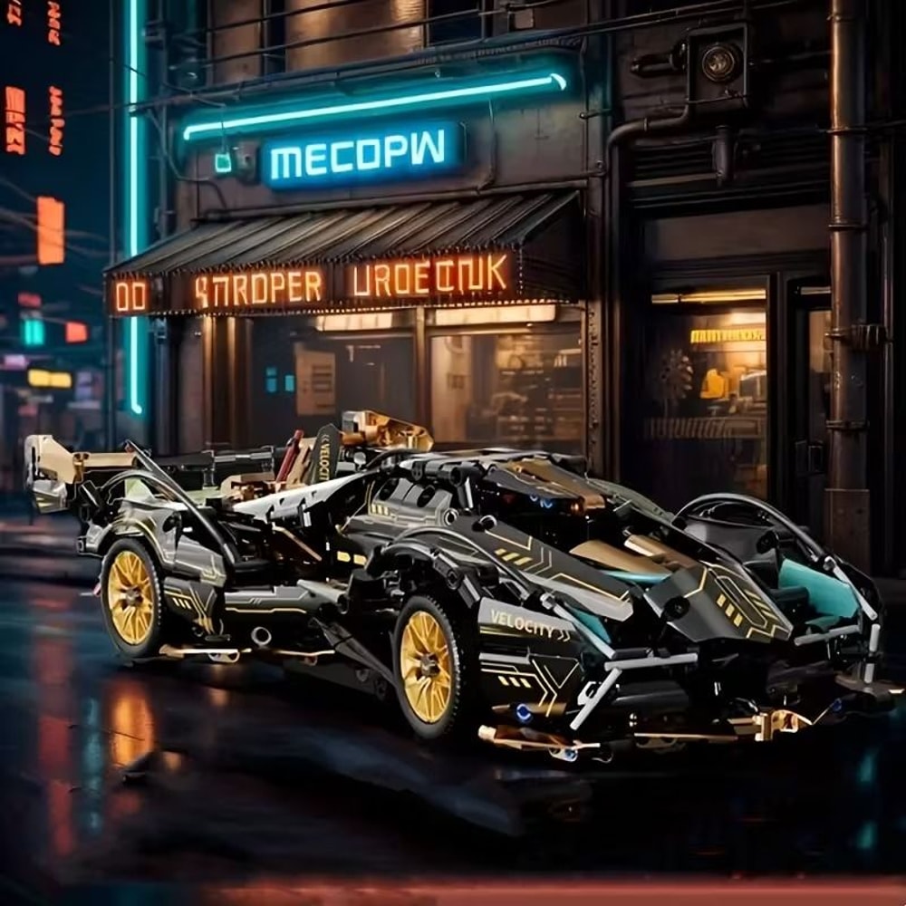 DIY Black Gold Supercar 3D Building Block Kit 2630 Piece HighTech Racing Model Collectible Sport 1