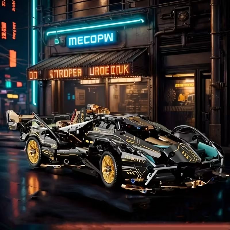 DIY Black Gold Supercar 3D Building Block Kit 2630 Piece HighTech Racing Model Collectible Sport 1