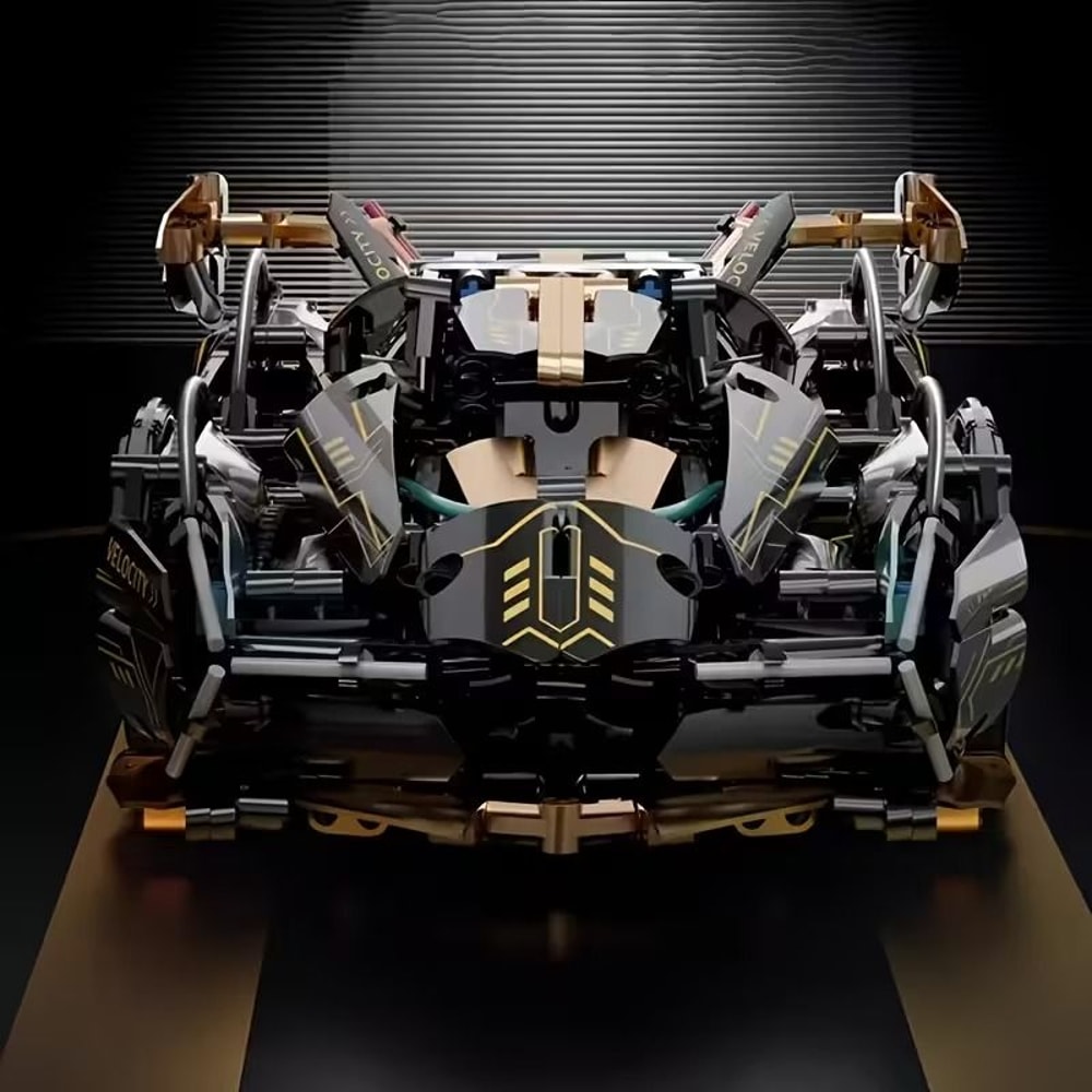 DIY Black Gold Supercar 3D Building Block Kit 2630 Piece HighTech Racing Model Collectible Sport 3