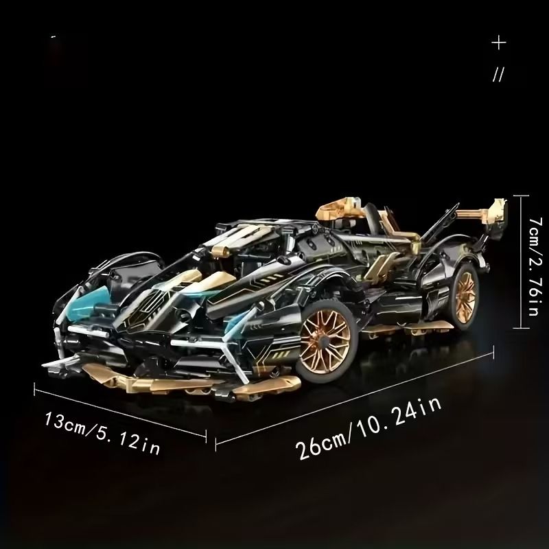 DIY Black Gold Supercar 3D Building Block Kit 2630 Piece HighTech Racing Model Collectible Sport 4