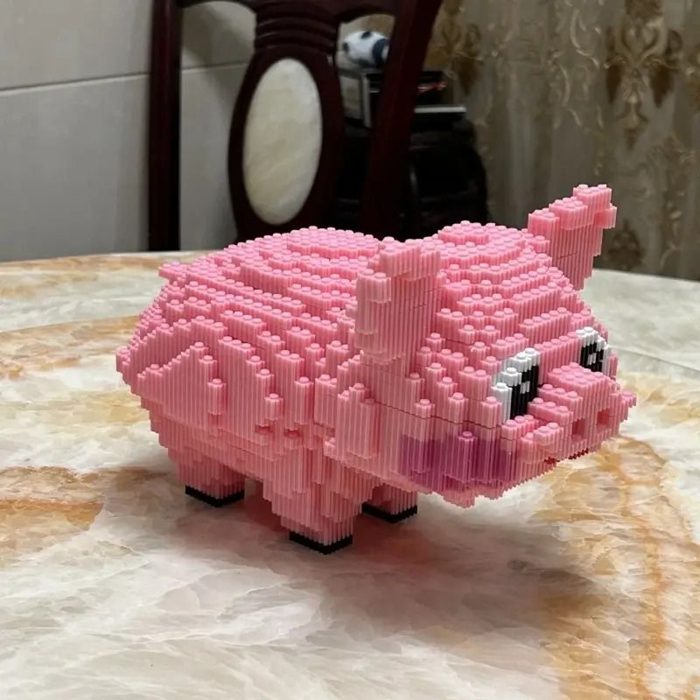 DIY Pink Pig 3D Building Block Set  1800 Piece Cute Cartoon Puzzle  Fun Handmade Animal Figure Gift 1