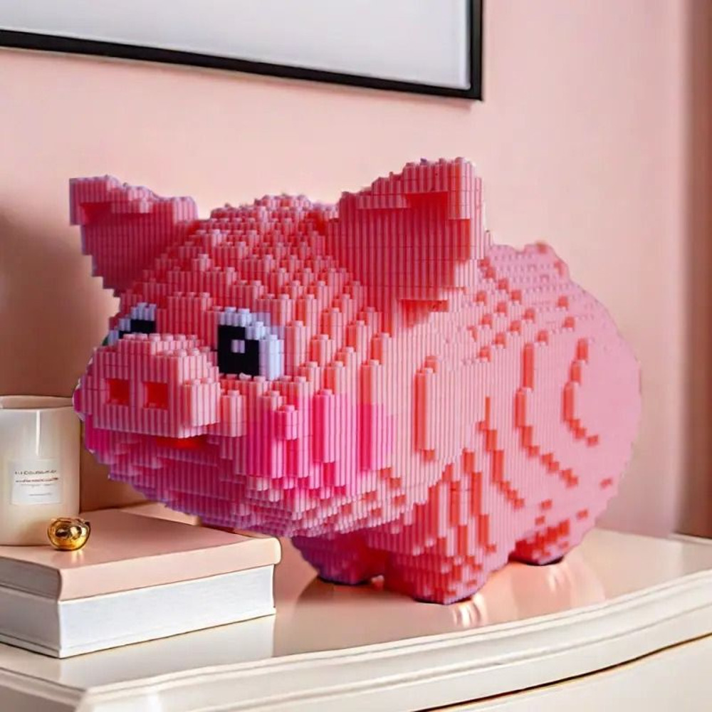 DIY Pink Pig 3D Building Block Set  1800 Piece Cute Cartoon Puzzle  Fun Handmade Animal Figure Gift 3
