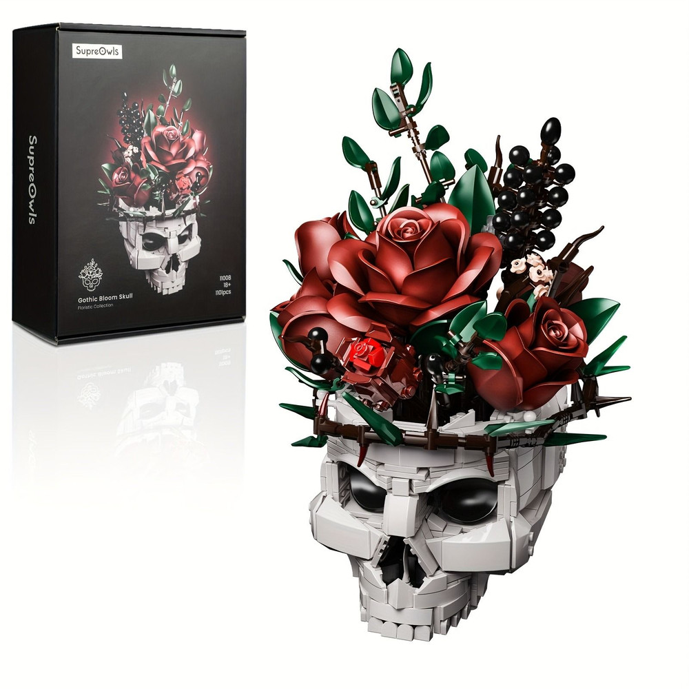 Gothic Skull  Roses 3D Building Block Set  1101 Piece Dark Art DIY Model  Collectible Home Decor Gi 0
