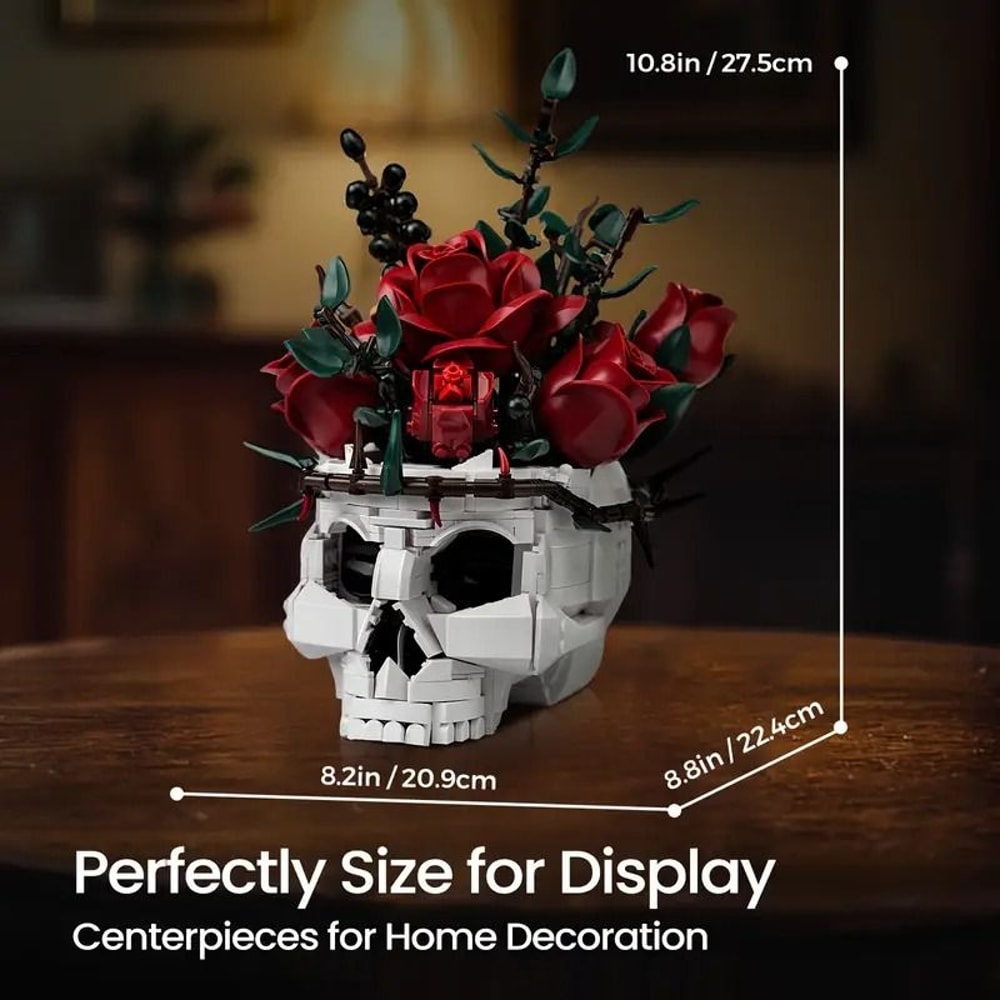 Gothic Skull Roses 3D Building Block Set 1101 Piece Dark Art DIY Model Collectible Home Decor Gi 3