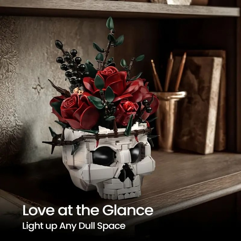 Gothic Skull Roses 3D Building Block Set 1101 Piece Dark Art DIY Model Collectible Home Decor Gi 7