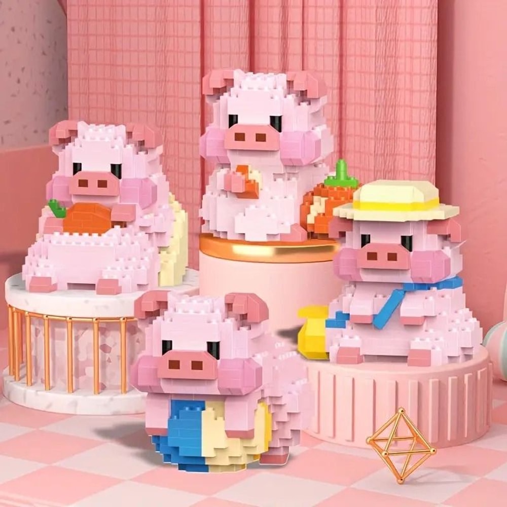 DIY Pink Pig Family 3D Building Block Set 6 Mini Pigs Cute Animal Puzzle Tabletop Decor Gift For 3