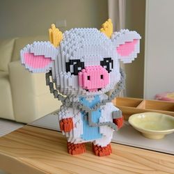 diy doctor cow 3d building block set – 5500+ piece cute animal puzzle | fun educational toy & decor gift for kids and ad