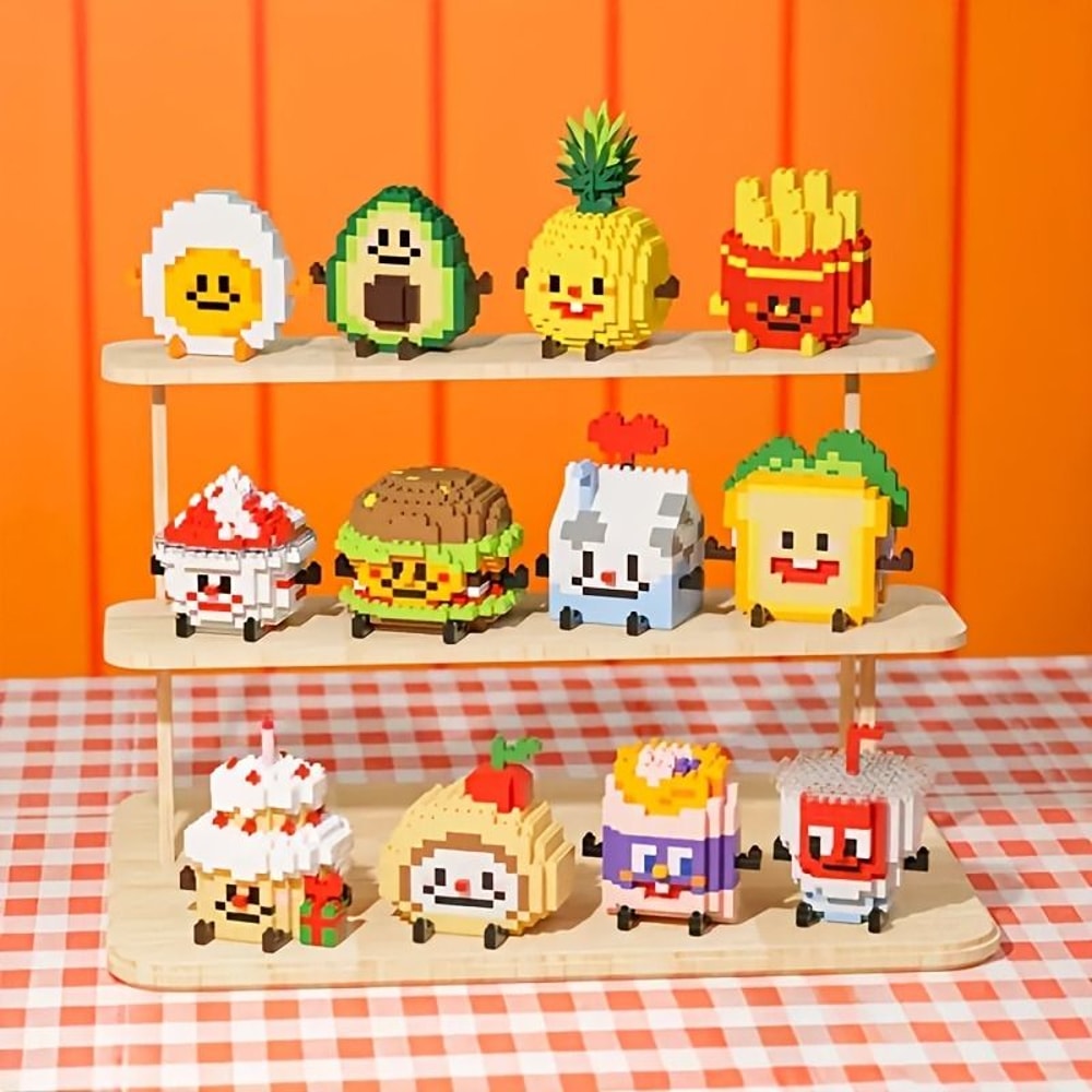 DIY Happy Food 3D Building Block Set 12 Miniature Figures Cute Snack Fruit Puzzle Collection Gif 0