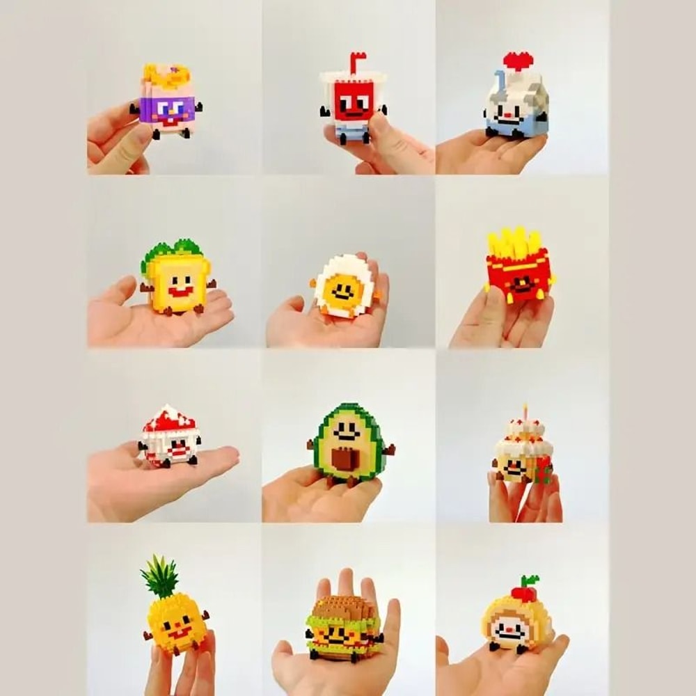 DIY Happy Food 3D Building Block Set 12 Miniature Figures Cute Snack Fruit Puzzle Collection Gif 1