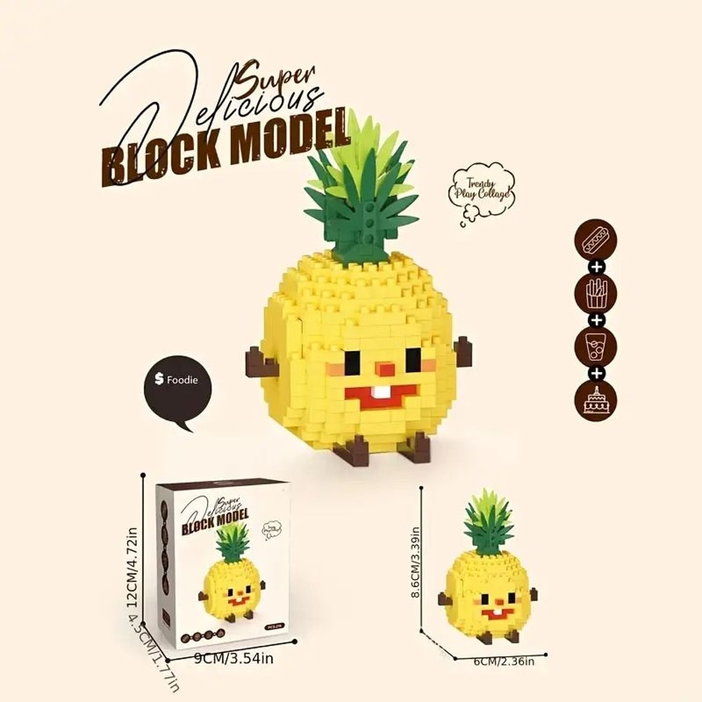 DIY Happy Food 3D Building Block Set 12 Miniature Figures Cute Snack Fruit Puzzle Collection Gif 9