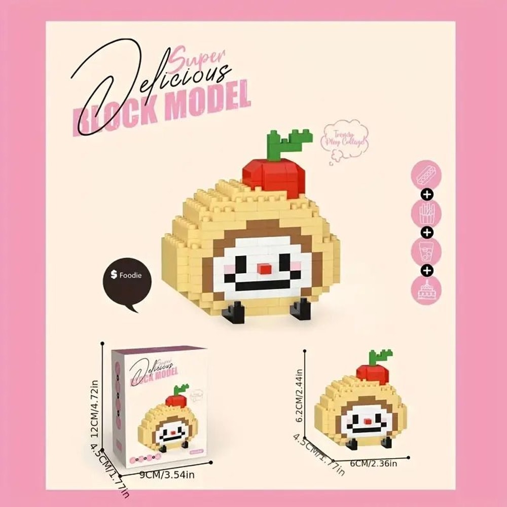 DIY Happy Food 3D Building Block Set 12 Miniature Figures Cute Snack Fruit Puzzle Collection Gif 11