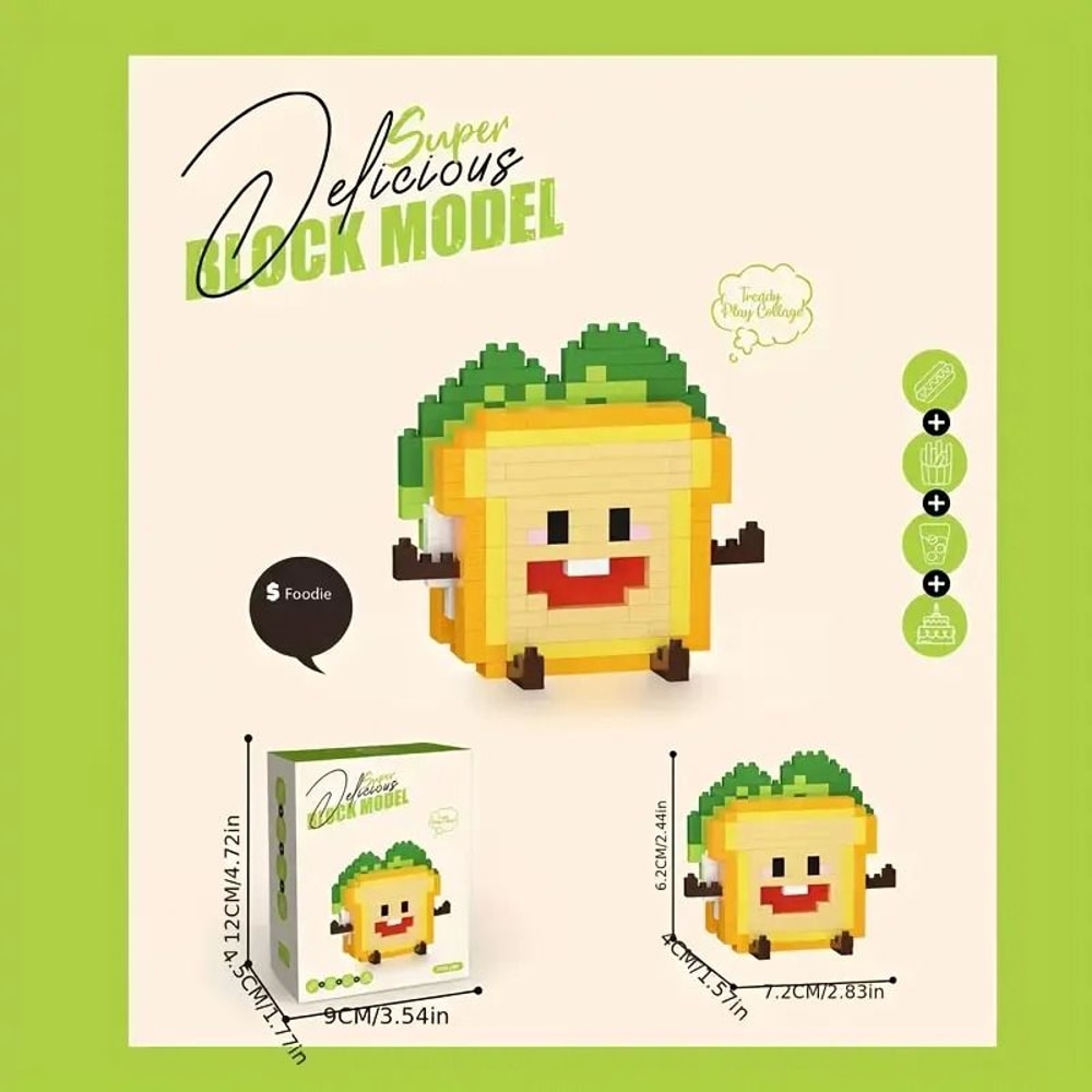 DIY Happy Food 3D Building Block Set 12 Miniature Figures Cute Snack Fruit Puzzle Collection Gif 5