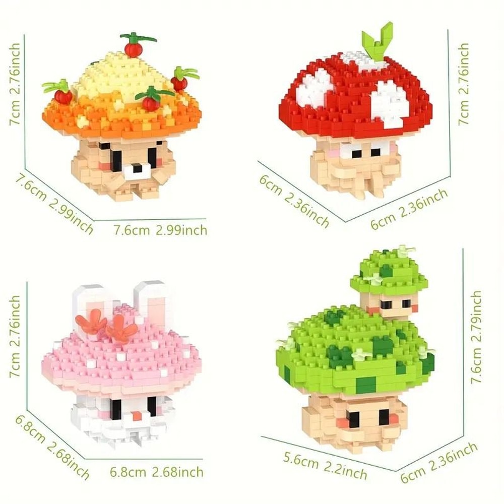 6pcs Mushroom Building Block Set Cute Micro Bricks Animals DIY Forest Characters Educational Toy 1