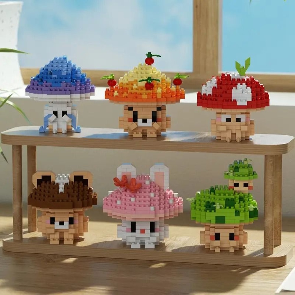 6pcs Mushroom Building Block Set Cute Micro Bricks Animals DIY Forest Characters Educational Toy 0