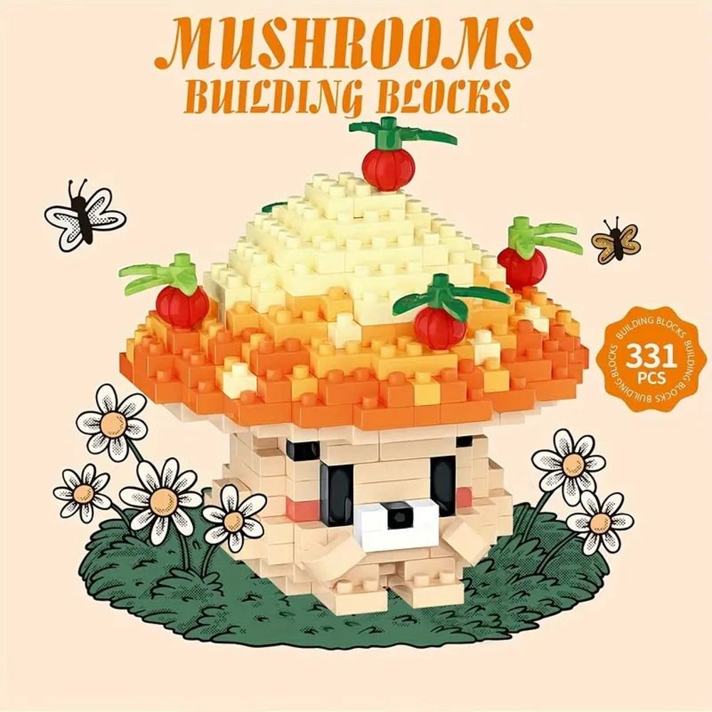 6pcs Mushroom Building Block Set Cute Micro Bricks Animals DIY Forest Characters Educational Toy 5