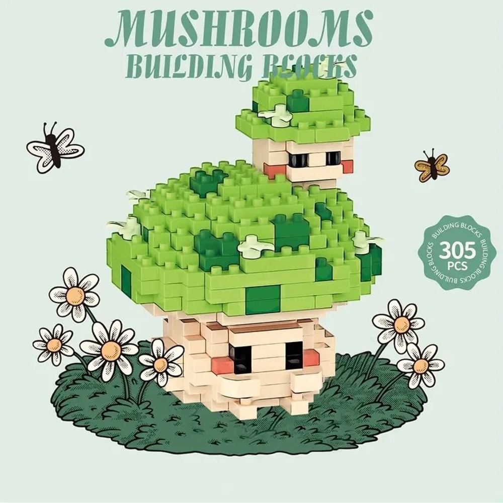6pcs Mushroom Building Block Set Cute Micro Bricks Animals DIY Forest Characters Educational Toy 6