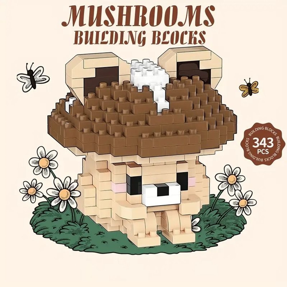 6pcs Mushroom Building Block Set Cute Micro Bricks Animals DIY Forest Characters Educational Toy 7