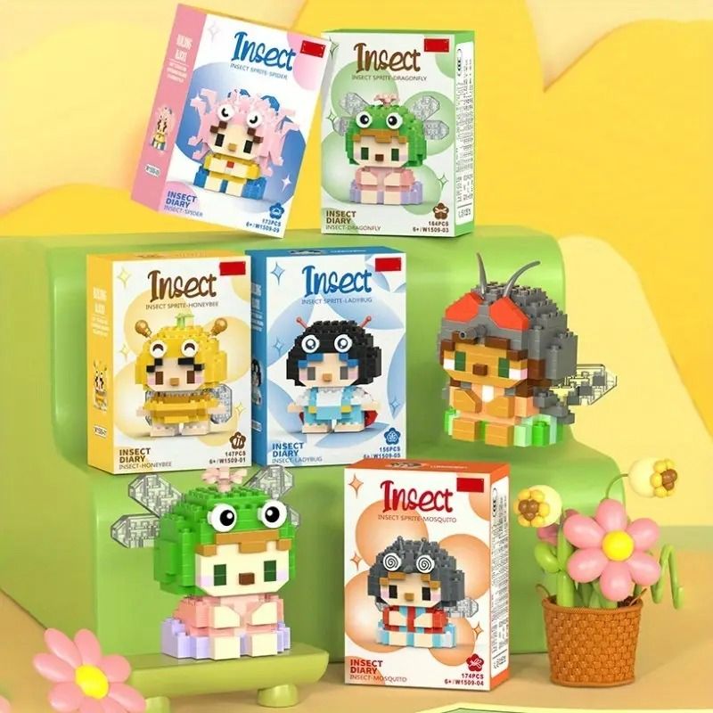 12pcs Cute Insect Building Blocks Set  Mini Cartoon Bug Series  Educational DIY Desk Toy 2