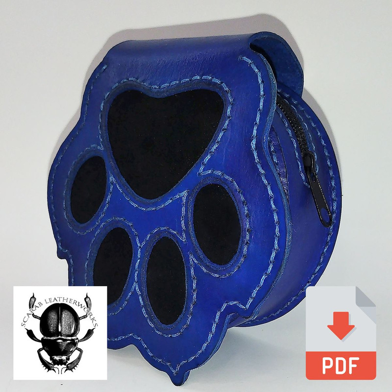 PDF Pattern For Leather Paw Print Belt Pouch 0
