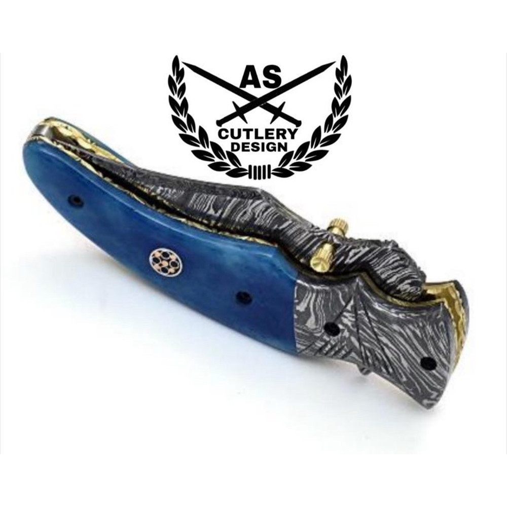 Custom Handmade Damascus Pocket Knife With Bone Handle 1