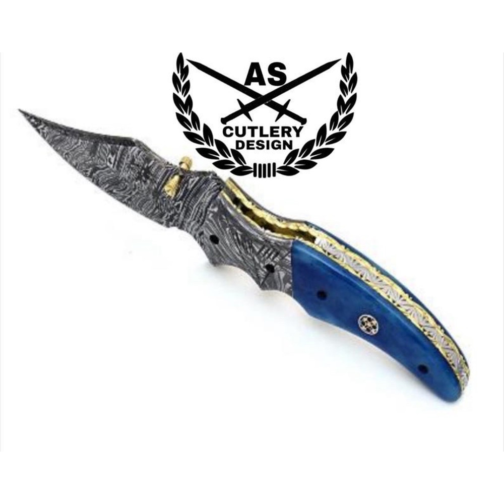 Custom Handmade Damascus Pocket Knife With Bone Handle 2