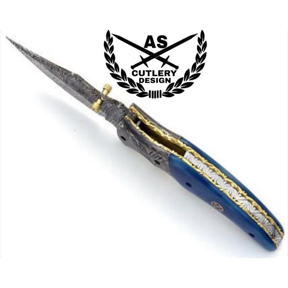 Custom Handmade Damascus Pocket Knife With Bone Handle 3