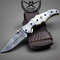 Damascus Folding Knife Pearl Handle Leather Sheath Sharpener 0