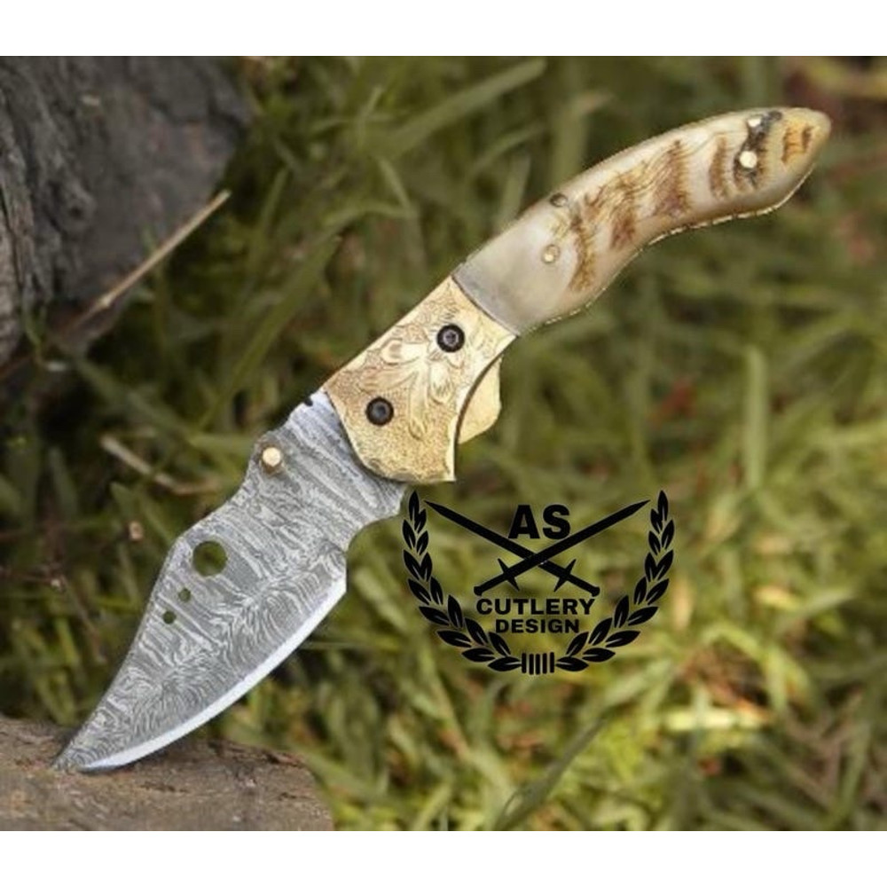 Custom Handmade Pocket Folder With Ram Horn Handle 0