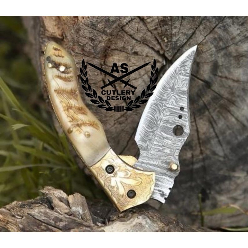 Custom Handmade Pocket Folder With Ram Horn Handle 1