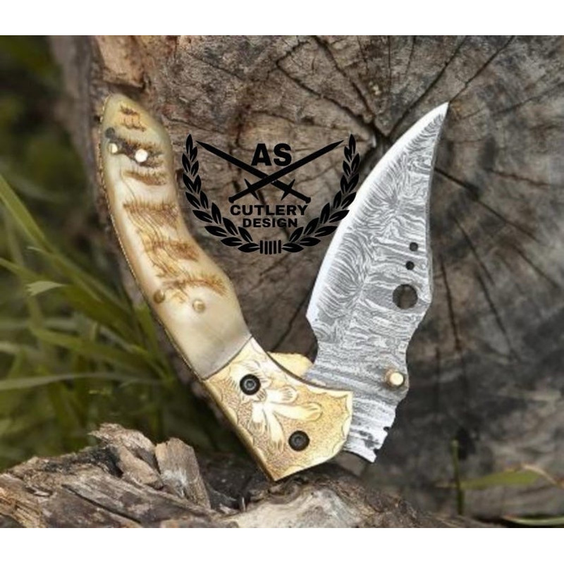 Custom Handmade Pocket Folder With Ram Horn Handle 1