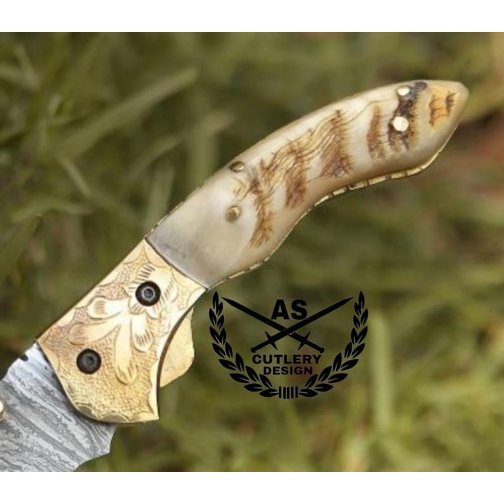Custom Handmade Pocket Folder With Ram Horn Handle 3