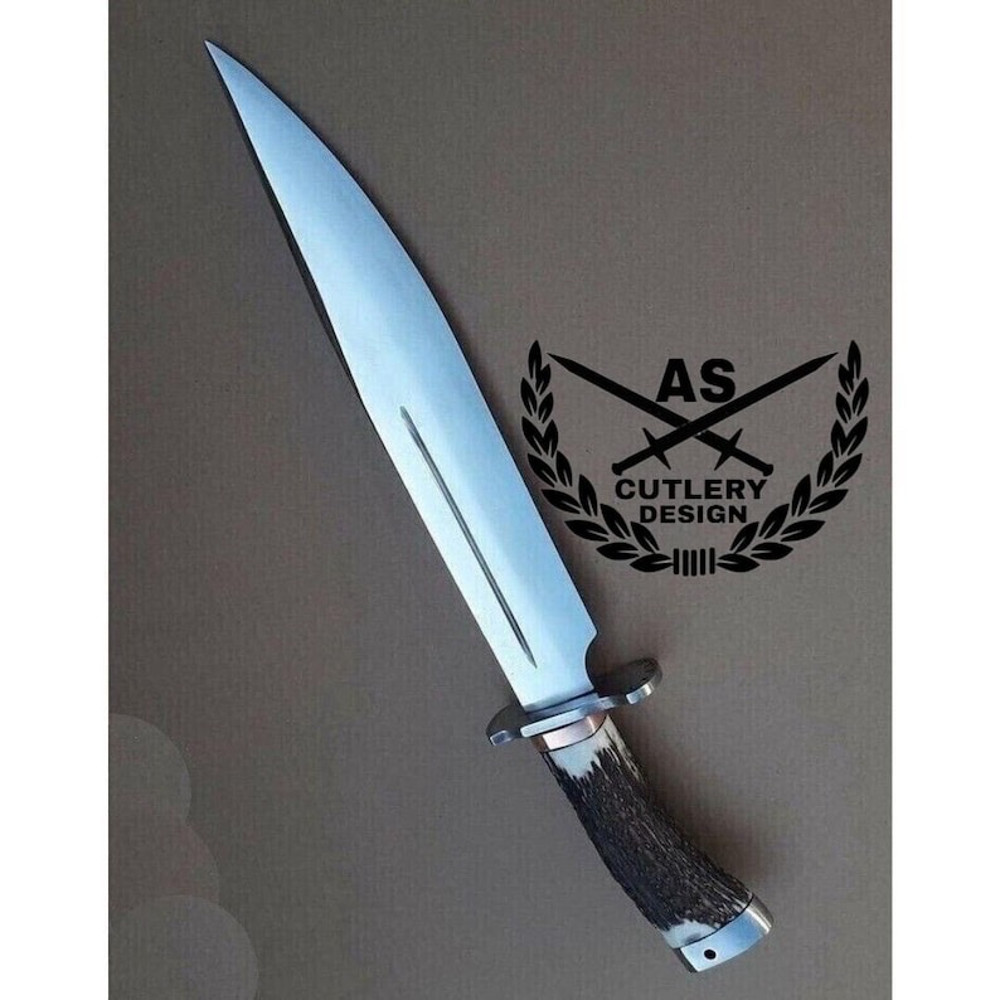 Stag Antler Bowie Knife Custom Handmade Bowie D2 Tool Steel Hunting Survival New 1