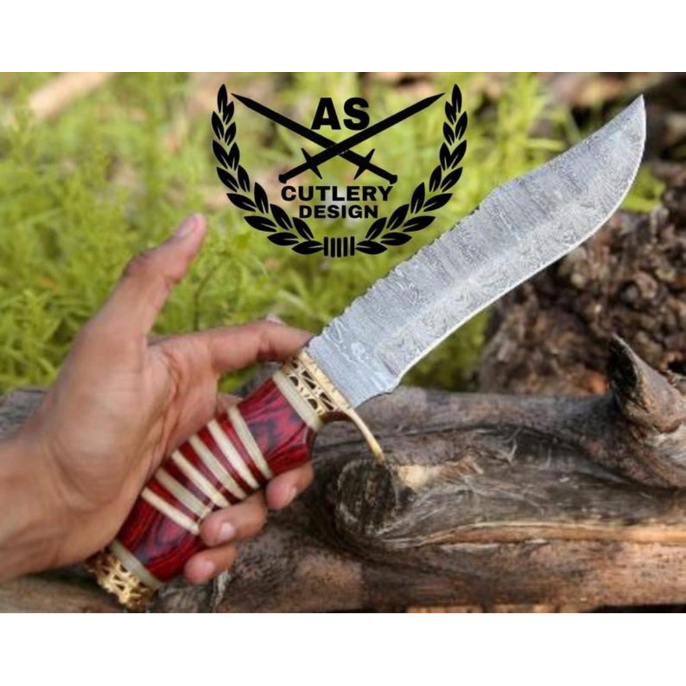 Custom Handmade Stream Bowie Knife With Pakkawood Bone Handle 0