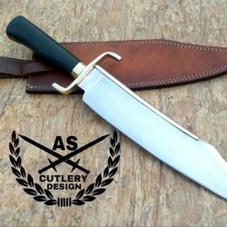 handmade d2 steel hunting knife black micarta handle, leather sheath