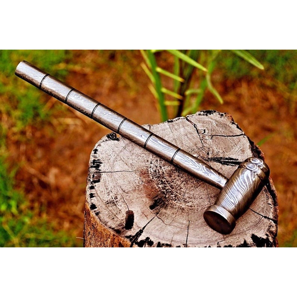 Custom Handmade Forged Damascus Chasing Hammer Rounded  Plain Head 0
