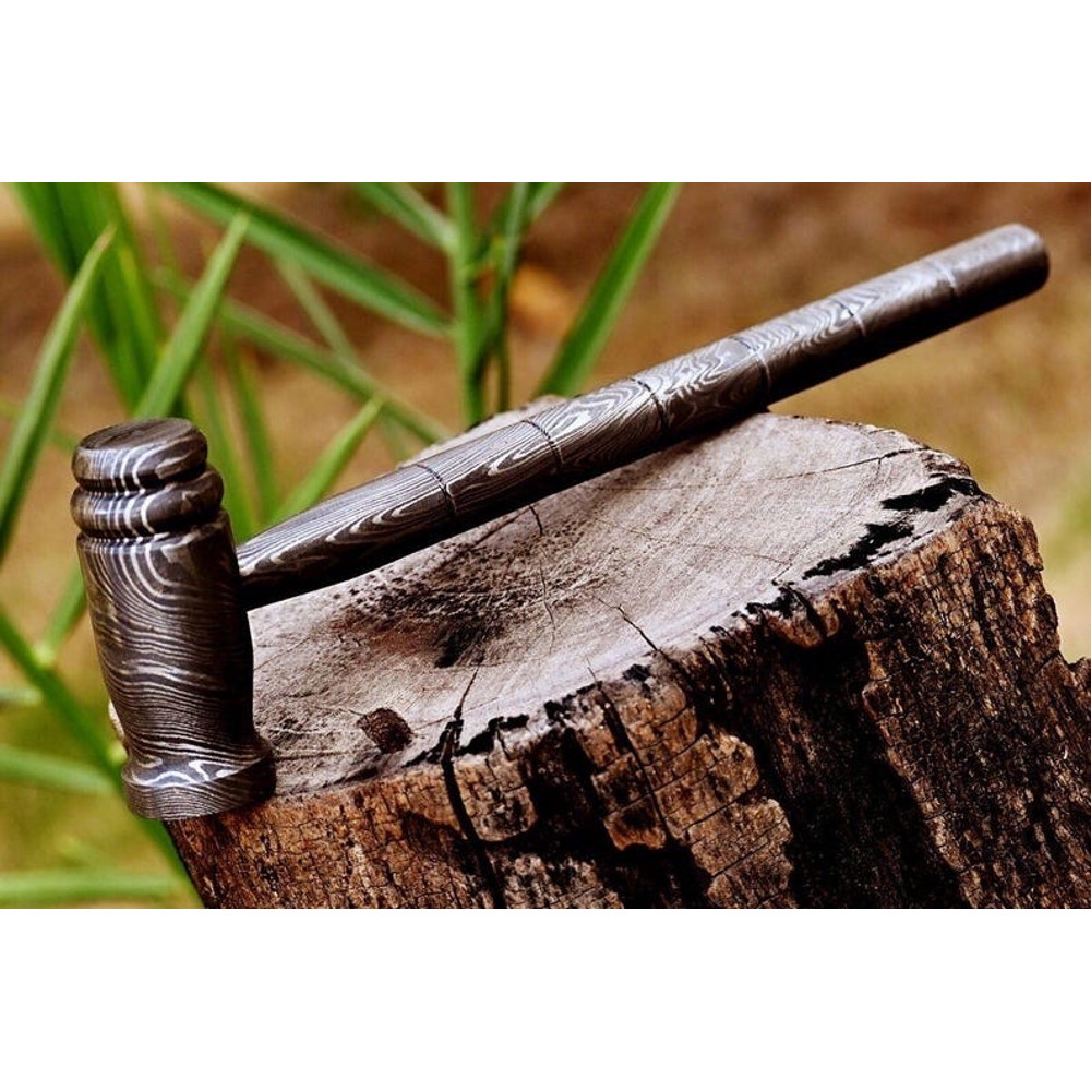 Custom Handmade Forged Damascus Chasing Hammer Rounded  Plain Head 1