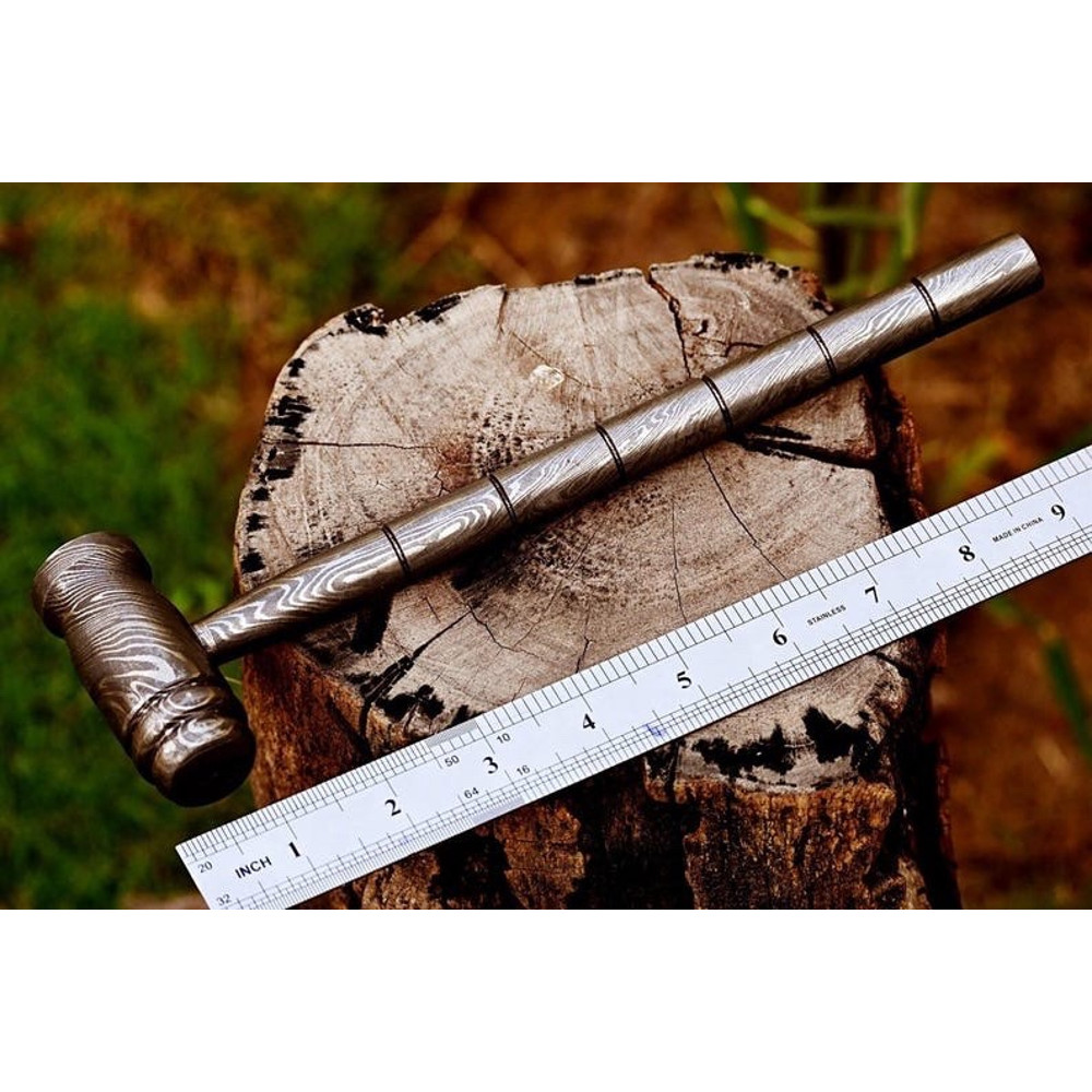 Custom Handmade Forged Damascus Chasing Hammer Rounded  Plain Head 2