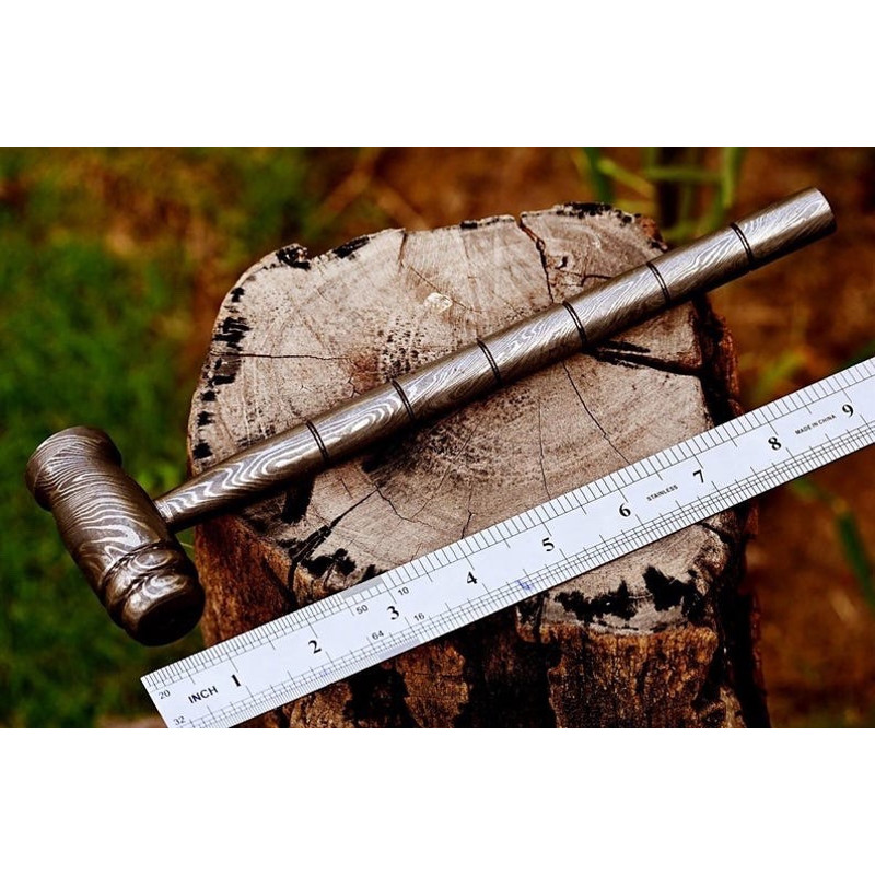 Custom Handmade Forged Damascus Chasing Hammer Rounded  Plain Head 2
